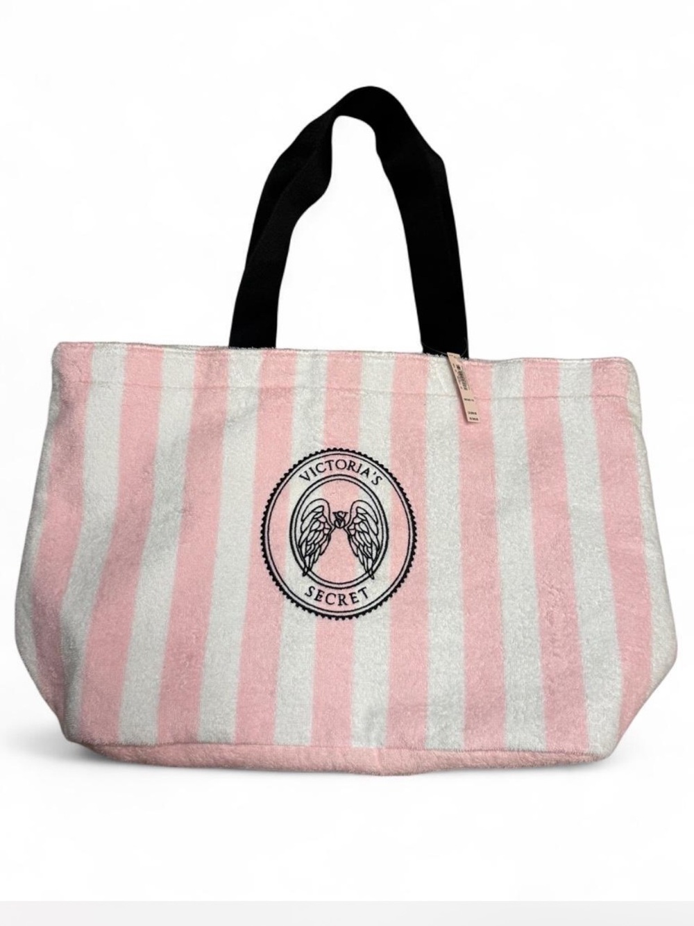 Victoria's Secret Pink & White Striped Tote with Black Handles